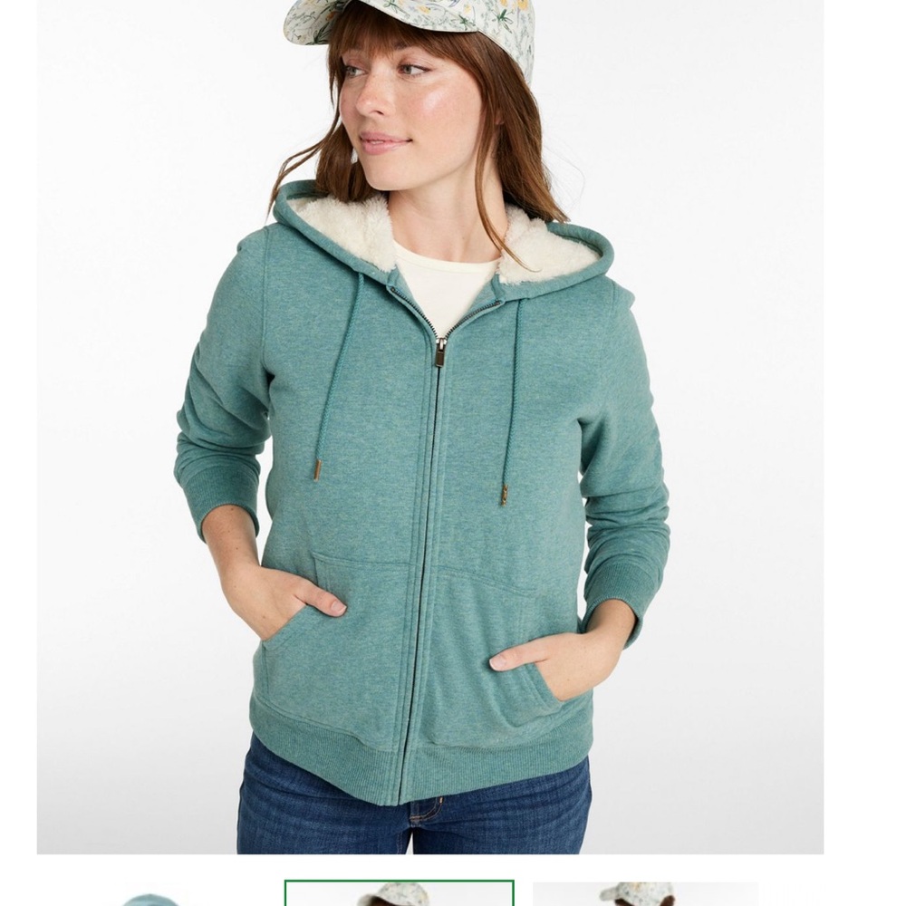 L.L. Bean Green Hoodie Sweatshirt sherpa lined